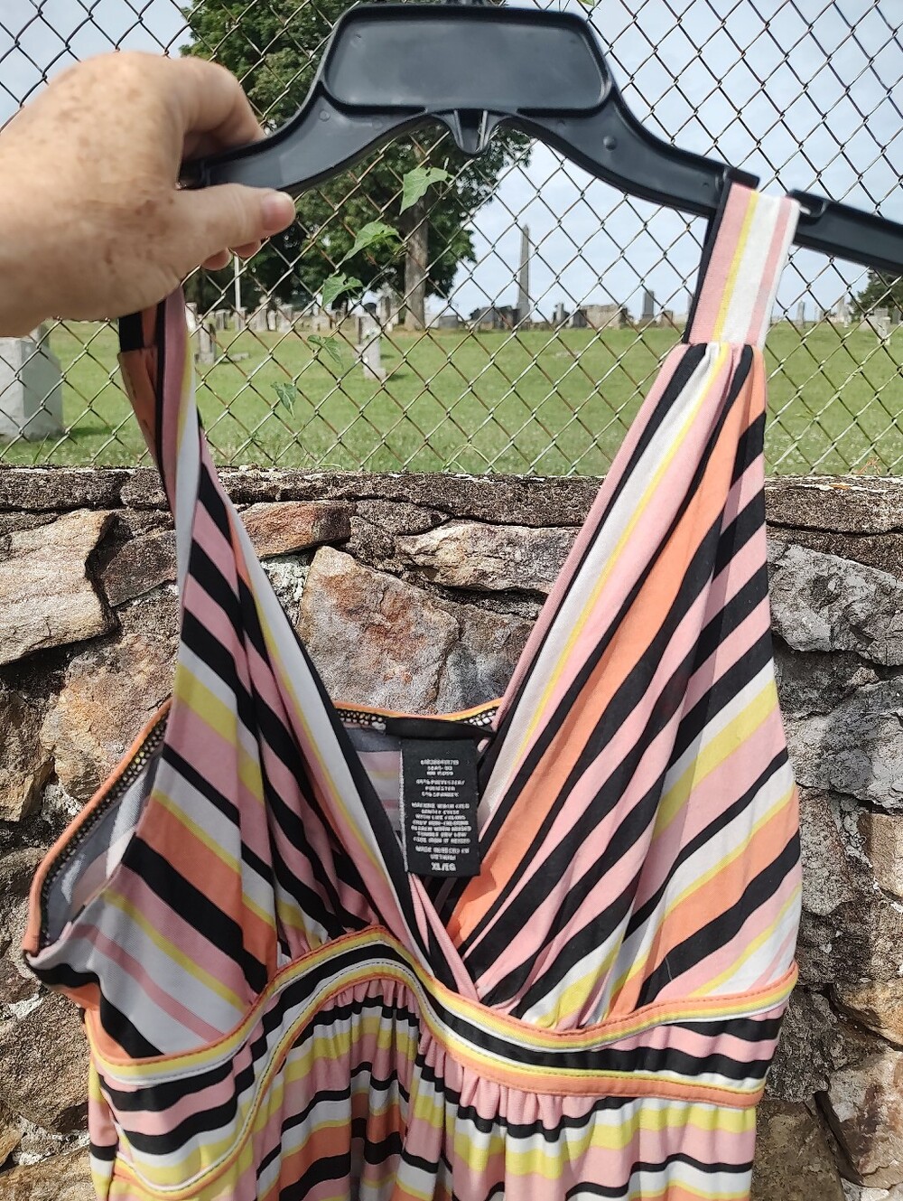 Metaphor Pink, Peach, Yellow and Black Striped Sundress Size XL